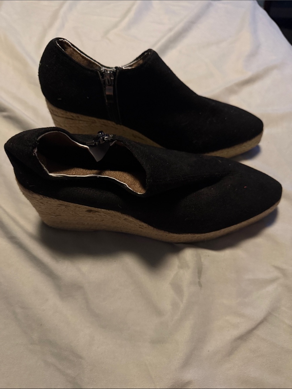 NWOT Black Suede Wedge Espadrille Booties - Slip-On Comfort